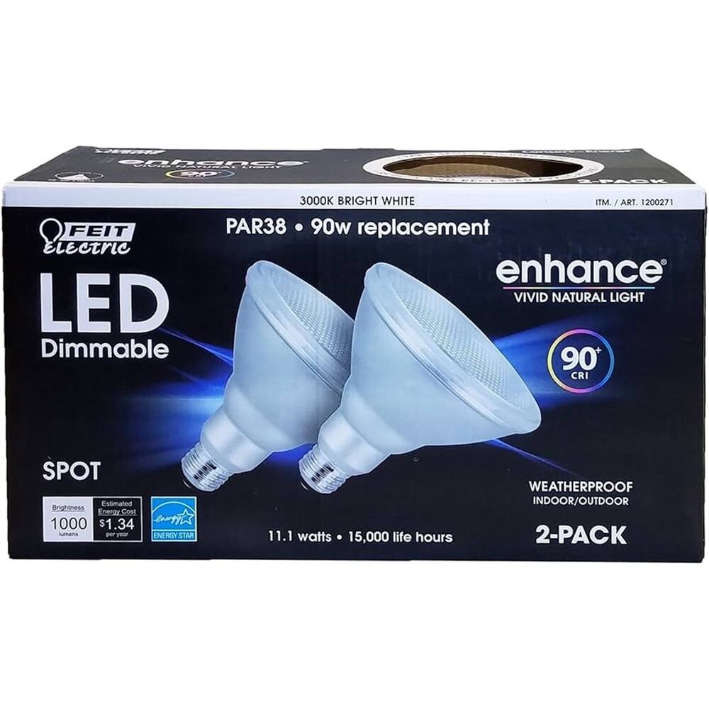 Feit Electric LED Dimmable PAR38 Spot Bright White light bulb pack of 2